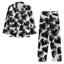 Completo da donna casual e ampio per il tempo libero, con top e pantaloni con stampa a cuori per San Valentino, colore nero, taglia L.