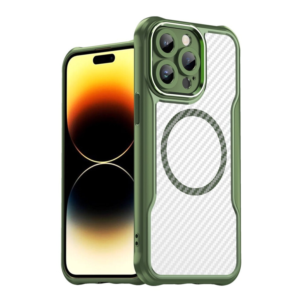 Carbon Fiber Magnetic Case For Iphone 14 Pro Slim Green 913211545454