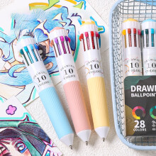 Conjunto de 3 canetas esferográficas multicoloridas, 28 cores em uma, com pega macia e escrita suave – Ideal para estudantes, desenho, anotações