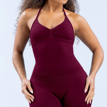 Hochwertiges, elastisches, nahtloses Sporttop aus mattem Nylon mit Brustpolsterung und schönem Rückenausschnitt – ideal für Fitness, Sport und