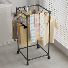 Rolling Clothes Hanging Rack with 4 Wheels – Square Clothing Rack for Home, Dorm, Bedroom, Apartment, Balcony, Laundry Room
