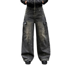 Damjeans med raka ben och hög midja, blå