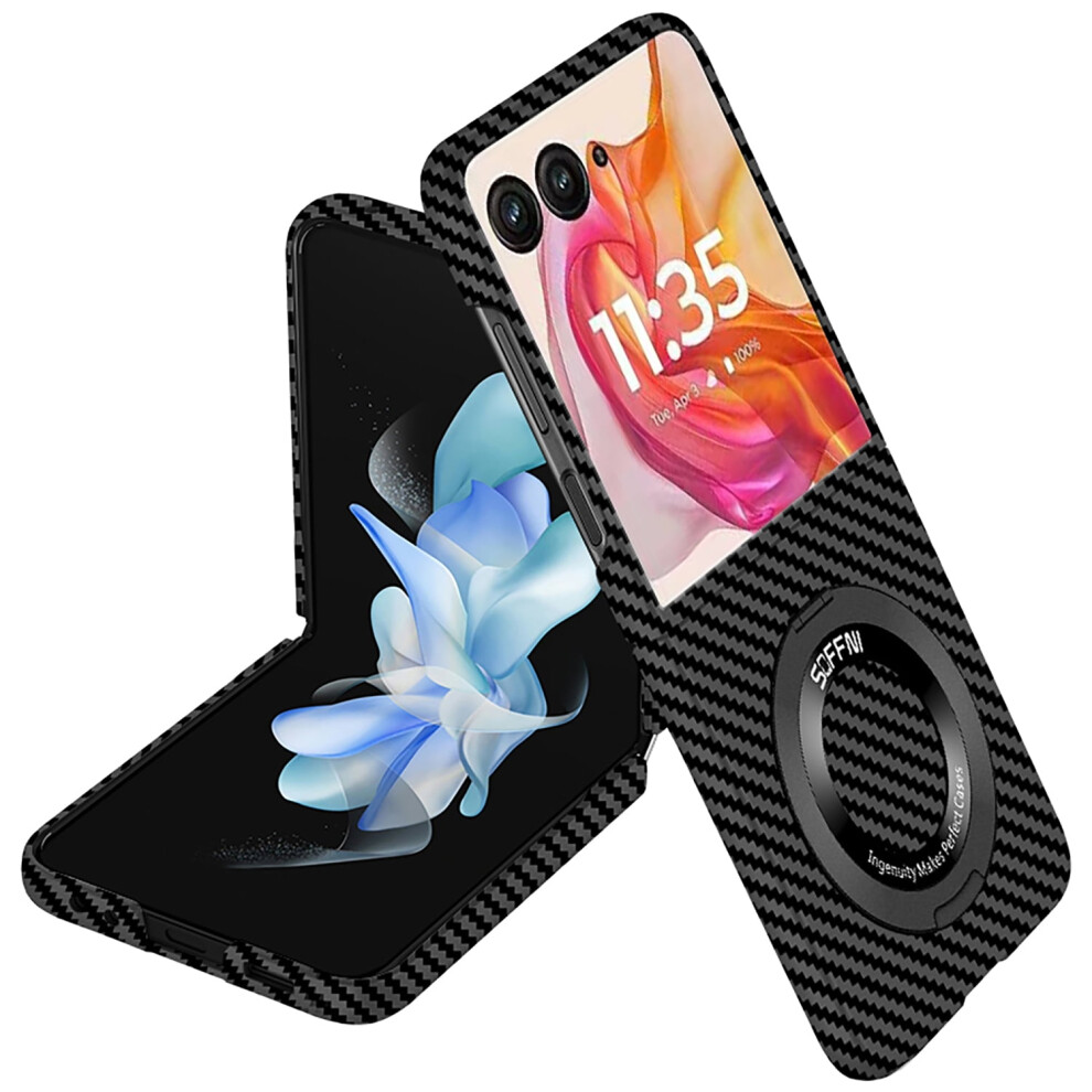 Shockproof Carbon Fiber Case For Moto Razr 2024, With Ring Holder, Kickstand & Magnetic Back Â Compatible With Motorola Razr 2024 9009879200666