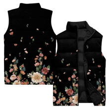 Women's Sleeveless Floral Cotton Vest Jacket Black XXXXXL
