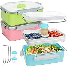 Lot de 2 boîtes Bento de 1,3 L avec couvercles et plateau amovible – Réutilisables, compatibles micro-ondes, vertes et roses – Idéales pour la