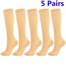5er-Pack Sportkompressionsstrümpfe für Damen und Herren, 20–30 mmHg, kniehoch, ideal für Marathonläufe, Basketball, Nude/L/XL