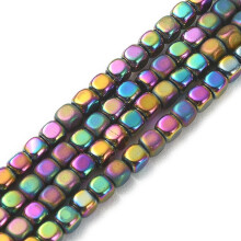 Contas cúbicas de hematita não magnéticas com revestimento PVD a vácuo, 3x3x3mm, furo de 1mm, acabamento fosco arco-íris, 142 peças/fio,