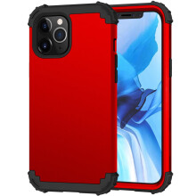 Compatibel met iPhone 12/12 Pro 6,1 inch. Rode 3-in-1 robuuste hoes met schermbeschermer, schokbestendig en krasbestendig.