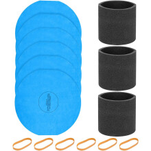 Paquete de 3 filtros de espuma (modelo 90585) + 6 filtros secos y 6 bandas – Compatible con aspiradoras para sólidos y líquidos Shop Vac, Ridgid,