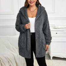Damen-Fleecemäntel, warme Kapuzenjacken mit Reißverschluss, Thermopullover mit Teddybär-Motiv, lockere Übergrößen, Wintermode mit Taschen