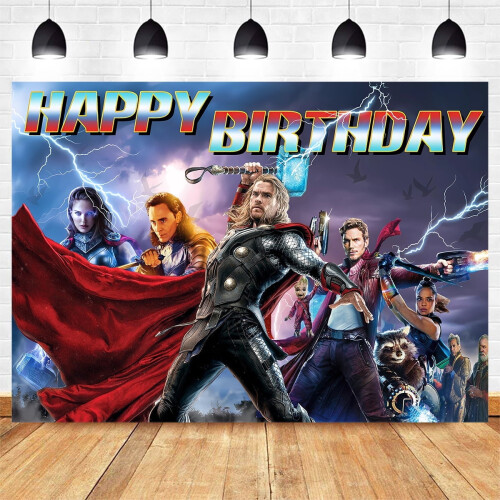 Φόντο Γενεθλίων με Κινούμενα Σχέδια Thor, Μπάνερ, Είδη Πάρτι, Διακοσμήσεις για