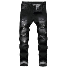 Klassieke herenjeans met scheuren, rechte pijpen, slim fit model.
