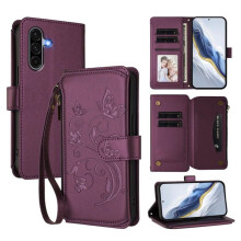 Hoesje met magnetische sluiting en standaard voor Samsung Galaxy A56 5G – Donkerpaars, inclusief draagkoord, kaarthouder voor 5 kaarten en vlinder-