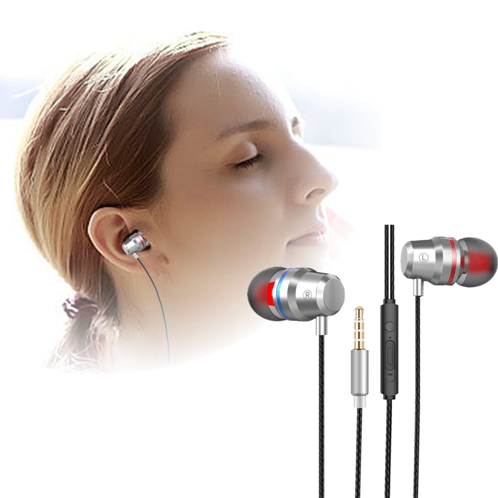 46.5" Wired Earbuds With Mic, Heavy Bass, Noise Blocking & Volume Control, Pure Sound, Compatible With Laptops/Tablets, Silver 9482828640230