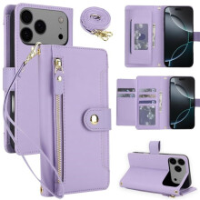 Pouzdro-peněženka s RFID blokováním pro iPhone 17Pro Max6,9" – nárazuvzdorné, sloty pro více karet, kapsa na zip, odnímatelný ramenní a