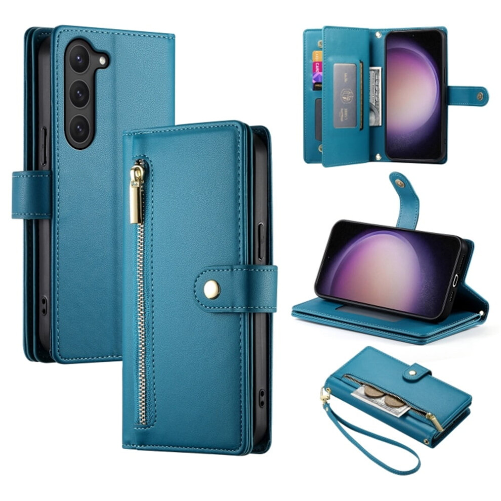 Compatible With Samsung Galaxy S23 5G 6.1" Wallet Case Â Leather, Multi-Card Slots, Zipper Pocket, Lanyard Strap Blue 9482828640148