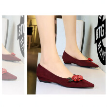 Women's Suede Pointed Toe Heel with Flower Decor Low Heel Shoes