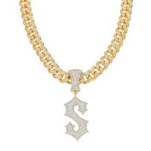 Hip Hop Cuban Chains Letters S Pendant Necklace With 13mm Miami Cuban Chain Iced Out Bling HipHop Necklaces Fashion Jewelry