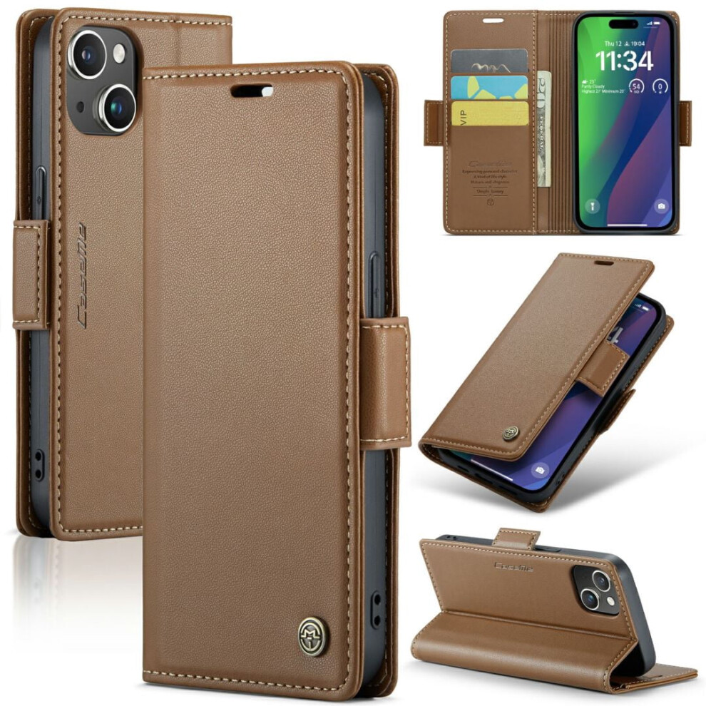 Caseme Leather Wallet Case For Iphone 15 Plus Brown 968604541933