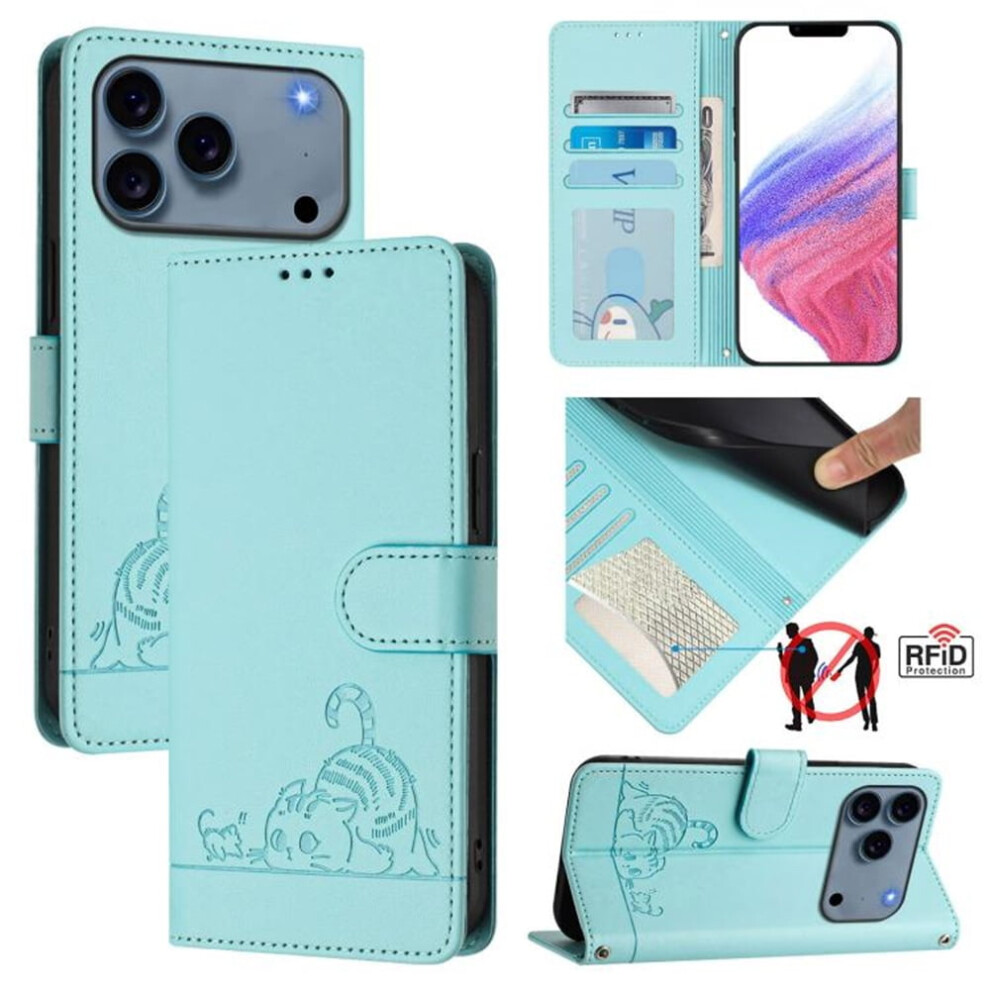 Light Pu Leather Flip Wallet Case For Iphone 17 Pro Max 6.9" Â Rfid Blocking, Magnetic Closure, Card Slots, Hanging Rope Green 9482828639067
