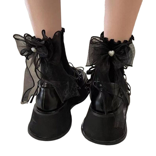 Women's Day Tie Bow Socks Cute Mesh Pile Socks
