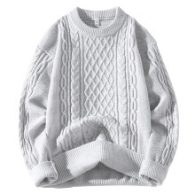 Pull homme à manches longues, chaud et confortable, col rond, couleur unie.