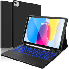 Touchpad-Tastaturhülle kompatibel mit iPad 10. Generation (10,9 Zoll, 2022), Multi-Touch-Trackpad, weiche TPU-Rückseite, magnetisches Abnehmen,