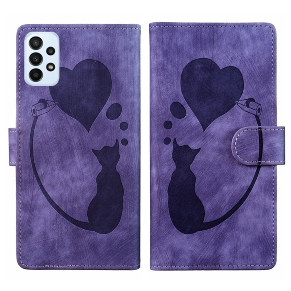 Pu Leather Flip Wallet Case For Samsung Galaxy A52 5G / A52s 5G 6.5", Cat Pattern, Magnetic Closure, Card Slots Purple 9482828639814
