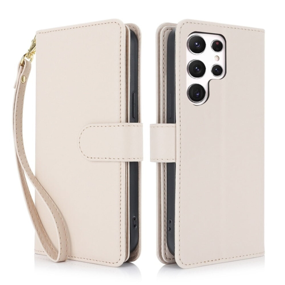 Leather Magnetic Flip Wallet Case For Samsung Galaxy S24 Ultra 5G 6.8": Rfid Blocking, Kickstand, Anti-Drop Tpu, Detachable Wrist Strap, Apricot 9773935336742