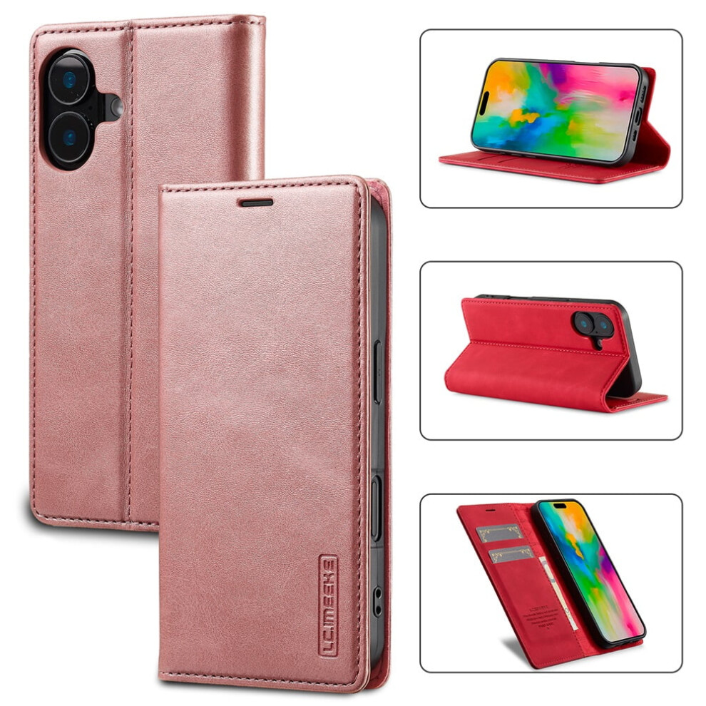 Leather Flip Wallet Case For Iphone 16 Plus Rose Gold 968604576164
