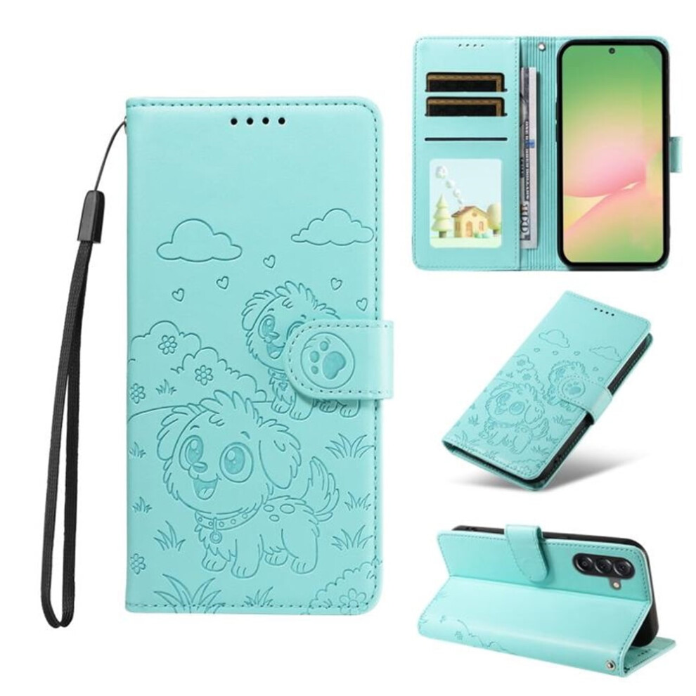 Leather Flip Case For Samsung Galaxy A54 5G Â Rfid Wallet, Magnetic Clasp, Lanyard & Stand Green 9773935337619