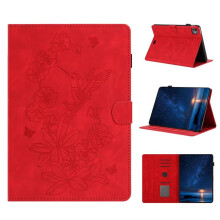 Hochwertige Lederhülle mit Blumen- und Vogelprägung, Kartenfach, Fotorahmen und Magnetständer, kompatibel mit iPad Air 11 (2025/2024) / Pro 11, Rot