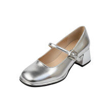 Willtoo Mary Jane schoenen met T-bandje en lage blokhak voor dames | Zomerse casual en zakelijke pumps zilver