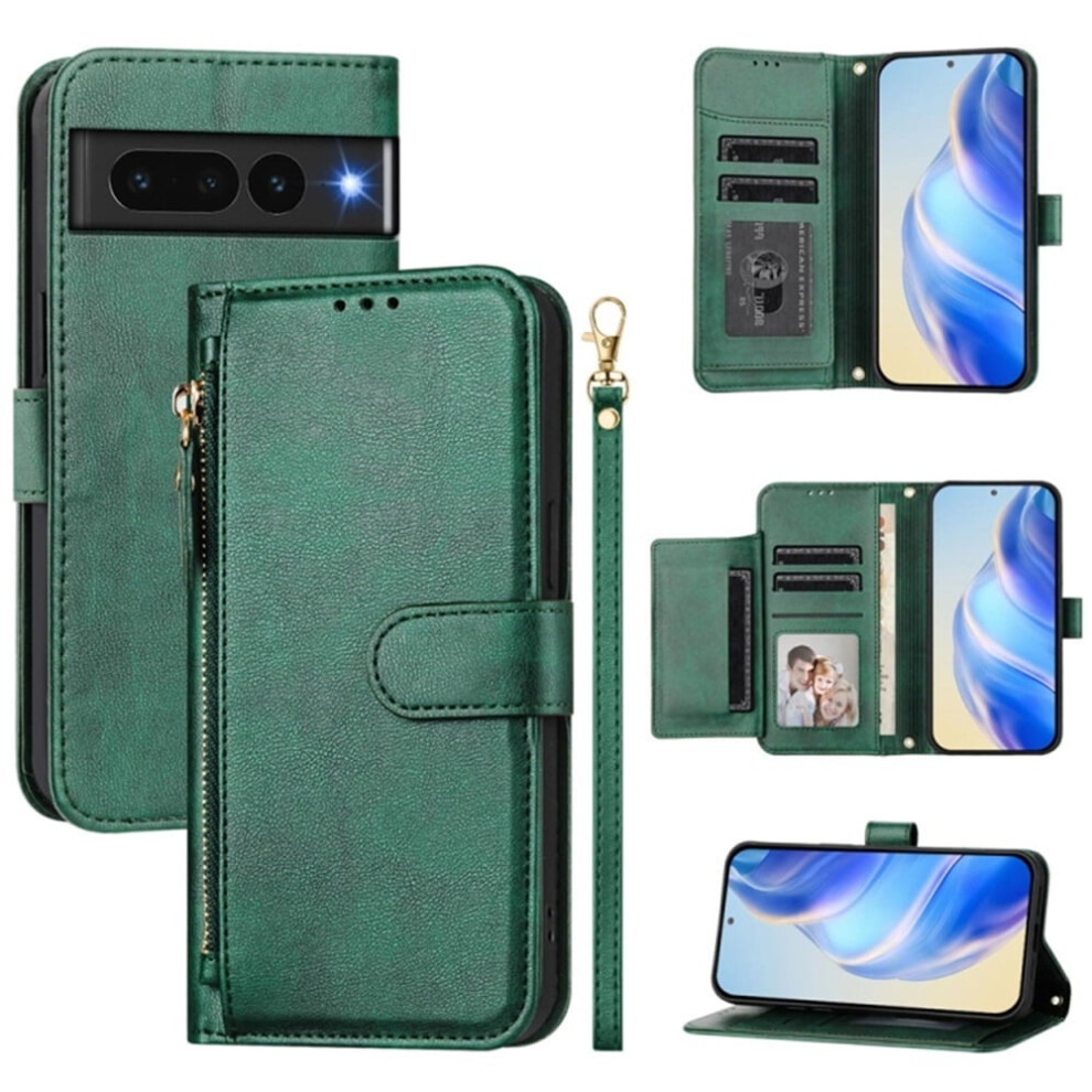 For Google Pixel 7 Pro 6.7-Inch Wallet Case For Women Men Multi-Card Slots Zipper Wallet Leather Phone Case,,For Google Pixel 7 Pro Green 9773935336667