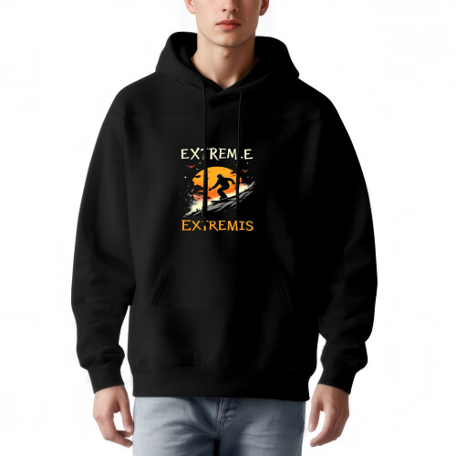Ανδρικό φούτερ με κουκούλα και τσέπες - Extreme Ski Snowboard Graphic Design Ηλιοβασίλεμα Φόντο
