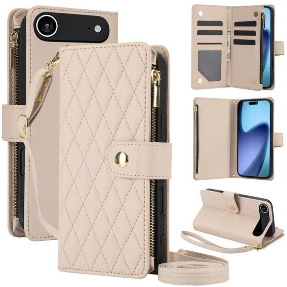 Rfid-Blocking Flip Wallet Case For Iphone Air 6.5", With Card Slots, Kickstand, Wrist Strap, Lanyard & Zipper Â Beige Cream 9773935334502