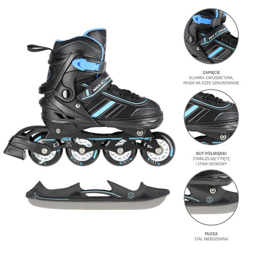 2 v 1 černo/modré inline a hokejové brusle, velikost S (29-33) 1