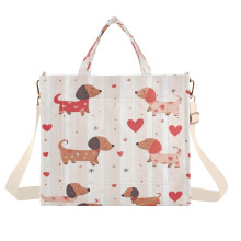 Corduroy draagtas voor dames, schoudertas, modieuze damesportemonnee, schoudertas, messenger bag, schattige teckelprint.