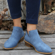 Willtoo Ghete de damă cu toc jos, groase, cu fermoar, elegante, pentru femei, cu vârful ascuțit, alunecări, pantofi scurți, albastru deschis