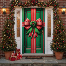 Deurdecoratie met kerststrik, 35x71 inch, kerstversiering voor binnen en buiten, voor voordeur en veranda – inclusief geschenkverpakking