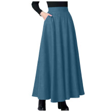Gonna lunga maxi da donna a vita alta, svasata, con tasche, blu, taglia XL, lunghezza alla caviglia.
