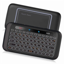 Mini clavier sans fil 2,4 GHz avec pavé tactile, souris portable, 7 couleurs réglables, rotation automatique, télécommande incluse.