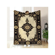 Baroque Floral Jacquard Flannel Blanket - Soft Vintage Throw for All Seasons, Beige & Black, Cozy Camping Home Decor Gift