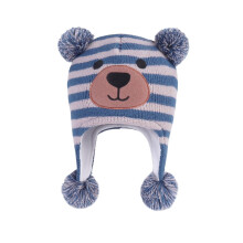 Bonnet d'hiver pour bébés et jeunes enfants, bonnet chaud en maille doublé polaire avec cache-oreilles, bleu foncé