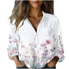 Camisas de manga larga para mujer, estilo vintage boho retro, con estampado floral, tops holgados y ligeros con cuello en V y botones.