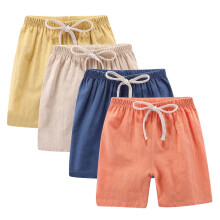 4er-Pack Mädchen-Bermudas, lässige Kinder-Shorts, knielang, hochgeschnitten, Sommer, Leinen, bequem, mit Kordelzug, gelb, 5-6 Jahre