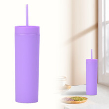 16oz (ca. 473 ml) schlanker, matter Acrylbecher mit Deckel und Strohhalm – doppelwandig isolierter Becher für heiße und kalte Getränke,
