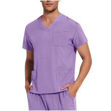 asdoklhq Scrubs für Herren, bequeme Passform, einfarbig, V-Ausschnitt, Tasche, kurzärmelige Pflegebluse, Lila, Größe M