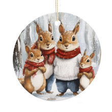 Keramik-Weihnachtsschmuck: Familie mit 3 niedlichen Eichhörnchen, 7,6 cm (3 Zoll), personalisierter Weihnachtsschmuck 2025 – Lustiger