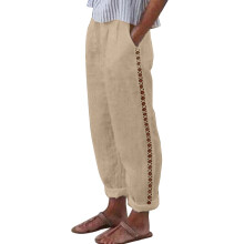 Damebukser med korte palazzo-bukser i lin, elastisk midje, høy midje og vide ben, sommerbukser i lin, khaki S-3XL